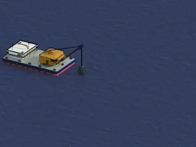 dredger boat with crane 3D model