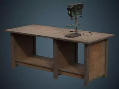 Drill Press And Workbench 1B Low-poly 3D model