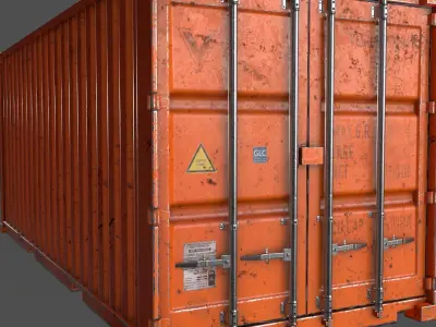 PBR 20 ft Shipping Cargo Container Version 1 - Orange Low-poly 3D model