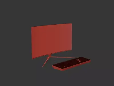 Curved Monitor and Keyboard 3D Model Free low-poly 3D model