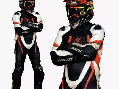 001263 man in black white orange biker suit 3D model