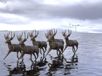 Reindeer statue 6 with Santa Sleigh 3D model