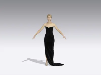 DRESS HEART SHAPED NECKLINE COLOR BLACK FABRIC TYPE SILK  3D model