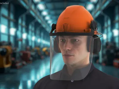  Industrial Safety Helmet with Face Shield Orange 