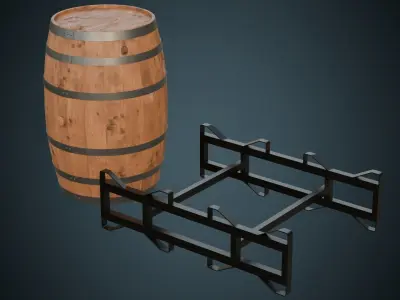 Wooden Barrel 1A Low-poly 3D model
