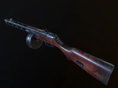 PPSh-41 USSR Machine gun WW2 PBR Low-poly 3D model