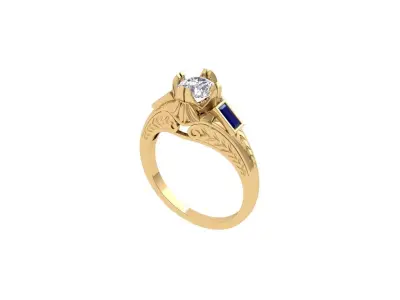 Solitaire Engagement Art Deco Ring 3D print model 63