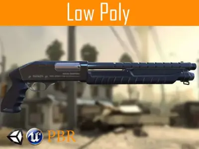 ShotGun PBR gun in video game Low-poly 3D model