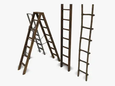 Ladder Collection four wooden ladders Low-poly 3D model