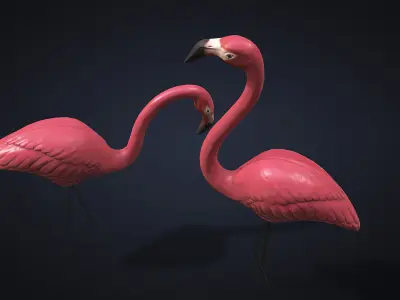 Statue flamingo lawn decoration Game ready Low-poly 3D model