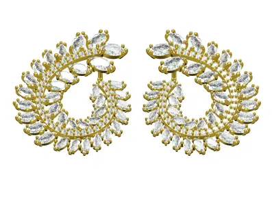 Antique Marquise and Round Diamond Leaf Stud Earring 3D print model