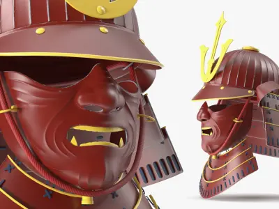 Sengoku Samurai Kabuto with Menpo Red 3D model