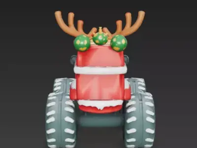 Reindeer Monster Truck 3D Model Festive Winter Vehicle Low-poly 3D model