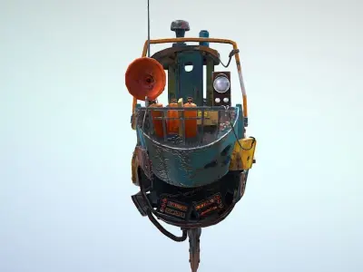 Flying cyber ship Low-poly 3D model