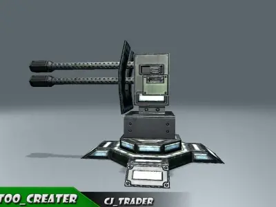 Lowpoly Mobile turret machine gun animated rig 3d model Low-poly 3D model
