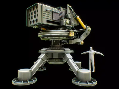 Olive Green Painted Metal Turret Rocket Launcher Free 3D model