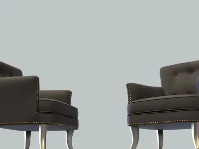 Vintage Chair  DarkBlue Wool Upholstery Stainless Steel Legs 3D model