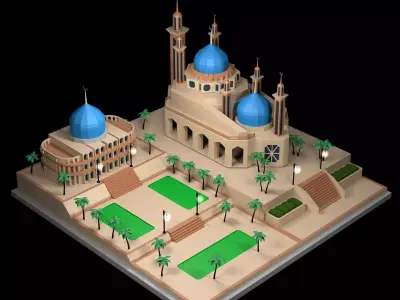  Arabic Masjid Palace  Low-poly 3D model
