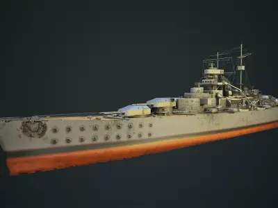 German WW2 Battleship-Bismarck Low-poly 3D model