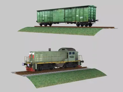 Lowpoly Locomotive and Wagon  Low-poly 3D model