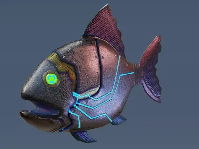 Robofish fish with glowing eyes Low-poly 3D model