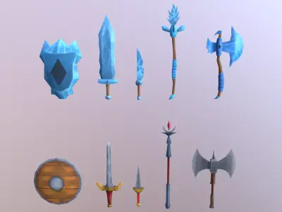 Hand Painted Low Poly  Weapon Set For Mobile  Low-poly 3D model