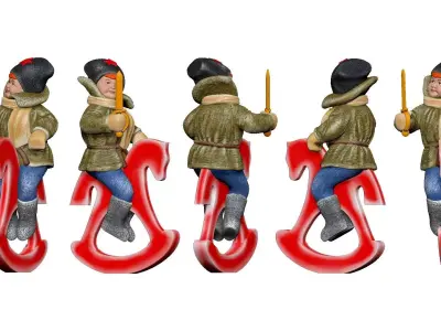 001348 a boy with sword on the toy horse 3D model