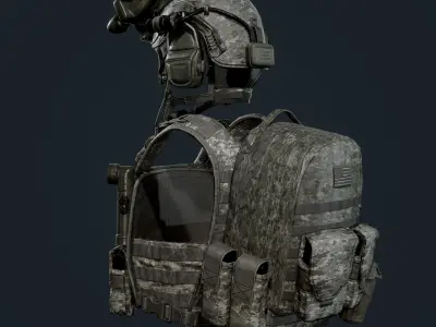 Military Gear Equipment Vest and Helmet Game Ready Low-poly 3D model