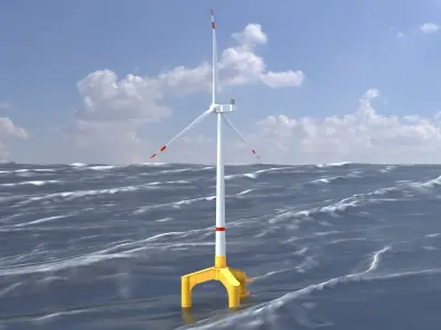 Wind turbine with Tripile Offshore Foundation V1 H-138 RD-162 m Low-poly 3D model