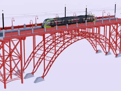Bridge with Utsunomiya tram 3D model