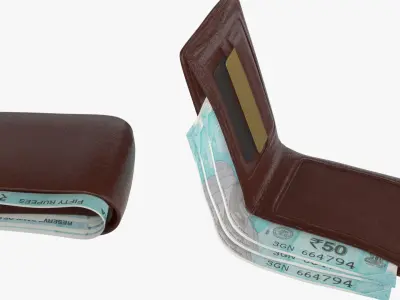 India 50 Rupee Wallet Money Purse 3D model