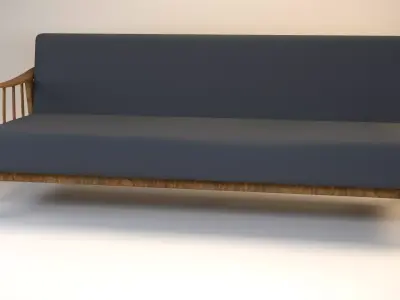 Sofa 1950s 46 Fabric Couch Antique Vintage Wood 3D model