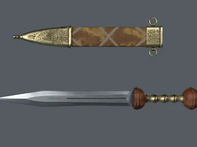  Steel sword and scabbard Low-poly 3D model