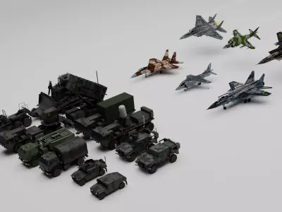 Modern Military Vehicle and Jet Fighter Mega Pack Low-poly 3D model
