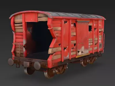 Wrecked Post-Apocalyptic Boxcar 3d model Low-poly 3D model