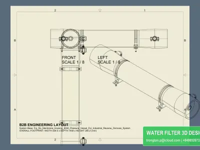 Frp Ro Membrane Housing 4040 Single Pressure Vessel  RO System 3D model