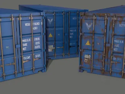 PBR 40 ft Shipping Cargo Container - Blue Light Low-poly 3D model