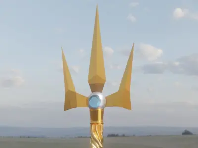 Trident golden spear in middle of field 3D model