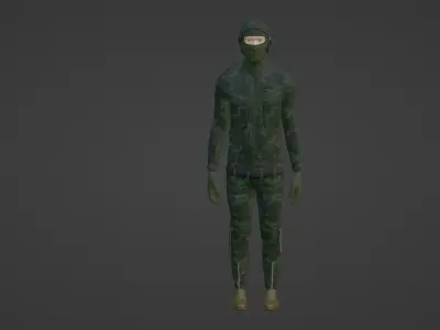 Soldier in camouflage holding rifle Low-poly 3D model