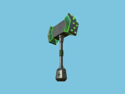 Medieval War Hammer 01 Green Elemental - Fantasy Weaponry Low-poly 3D model