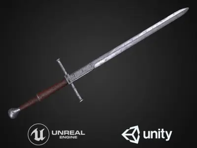 Medieval sword Low-poly 3D model 15