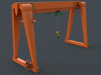 PBR Single Girder Gantry Crane V2 - Orange Low-poly 3D model