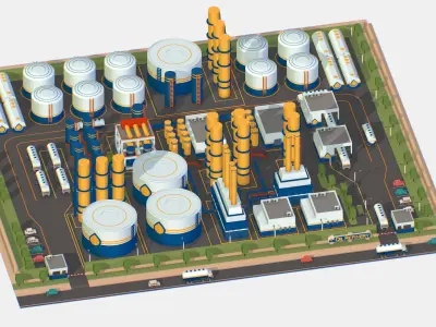 Isometric Complex Crude Oil Processing Plant Low-poly 3D model