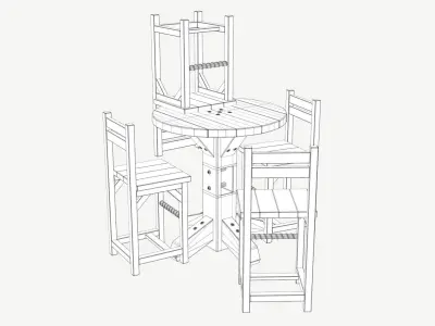 Rustic Pub Table and Chair Low-poly 3D model