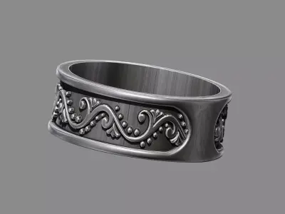 Vintage Floral Pattern Wedding Band  3D print model