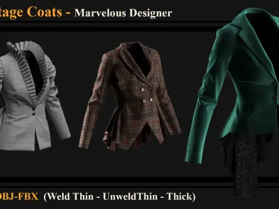 3 Vintage Women Coats 3D model