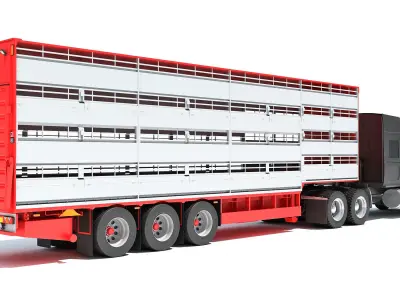Truck with Animal Transporter Trailer 3D model