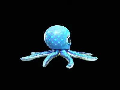 cute blue little octopus 3D model
