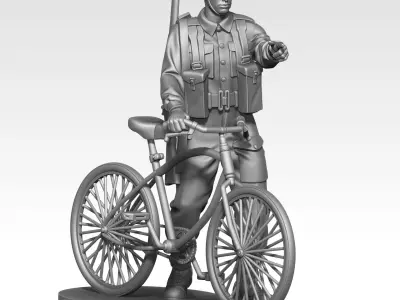 British soldier ww2 with bicycle 3D print model