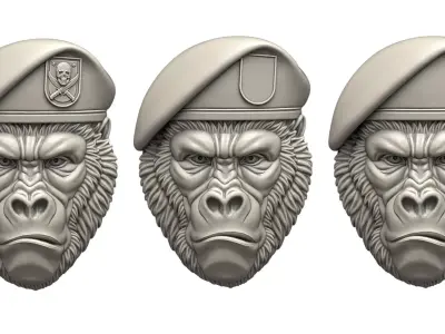 Gorilla Wearing Military Beret Relief Sculpture 3D print model